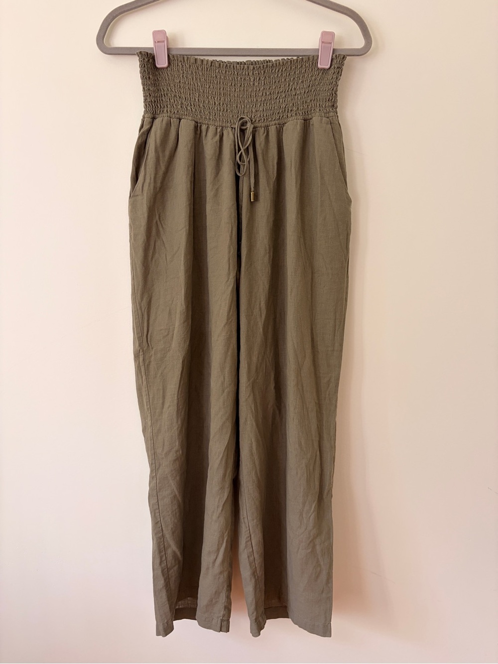 Ripe Maternity Smocked-Waist Wide Leg Linen Pants